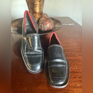 Vintage Gucci Black Leather Loafers Red Lining Size 38C